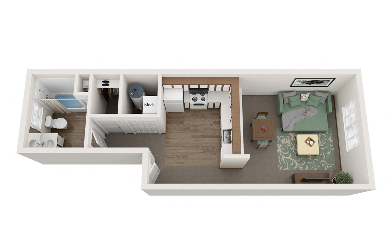 Floor plan for studio, 1 bath, 502 sqft